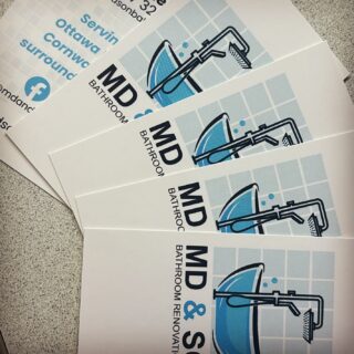 These are super cute. Business cards 16 point high-quality double-sided made to leave a lasting impression. We also designed the logo and did their website. Check it out at mdandsonbathroom.ca.